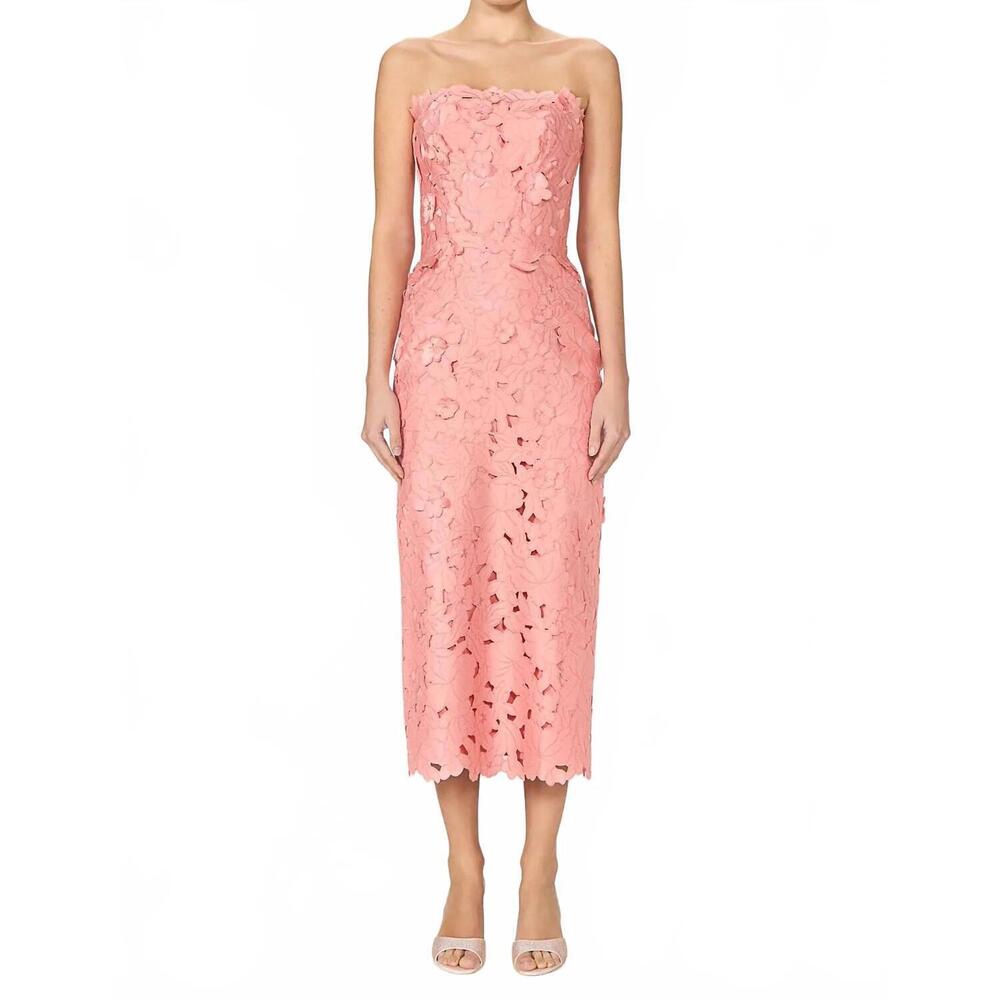 NEW COSTARELLOS astelle floral cut strapless dress in pink sorbet